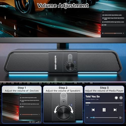 SENZER CS20 2 in 1 Bluetooth Computer Speakers for Desktop, USB Plug & Play Clear Sound PC Speakers with RGB Light, Monitor Sound Bar with Volume Knob, Gaming Speaker for PC Laptop Phone Tablet view 5