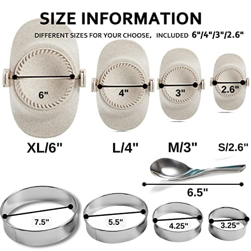 MUMSUNG Empanada Maker Press, 6-Inch Extra Large Dumpling Maker Set with Dough Cutter, Dumpling Mold Set for Pierogi, Pastelitos, Calzone, Turnovers, Chinese Dumpling, 4Sizes (6"/4"/3"/2.6") view 3