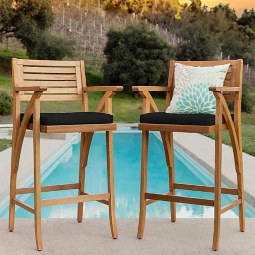Best Choice Products Set of 2 Outdoor Acacia Wood Bar Stools Bar Chairs for Patio, Pool, Garden w/Weather-Resistant Cushions - Black view 2