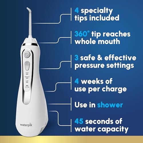 Waterpik Cordless Advanced 2.0 Water Flosser For Teeth, Gums, Braces, Dental Care With Travel Bag and 4 Tips, ADA Accepted, Rechargeable, Portable, and Waterproof, White WP-580, Packaging May Vary view 2