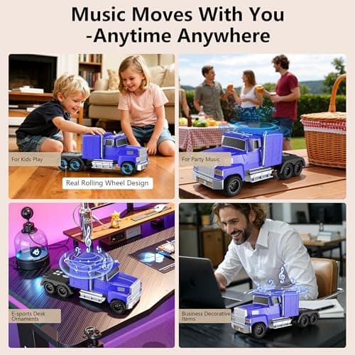 AONOX Cybertruck Bluetooth Speaker, Mini Bluetooth Car Speaker with LED Lights, FM Radio, USB TF Card, TWS Stereo Sound, for Desk Gaming Outdoor, Gift for Car Lovers view 4