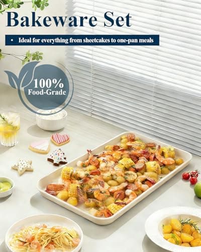 Ymiton 7PCS Nonstick Baking Sheet Set - 10x15in Jelly Roll Pan with Wire Rack, Silicone Spatula & 4 Cookie Cutters, Thickened Carbon Steel, Oven Safe 450°C, Sunshine Cream view 4