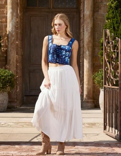 Scarlet Darkness Renaissance Maxi Skirts for Women 2026 Summer Boho Flowy Tiered Long Skirt with Pockets view 5