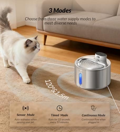 Cat Water Fountain Stainless Steel,135fl-oz/4L Wireless Cat Fountain Battery Operated Pet Fountain with 5 Filters for Dogs Cats Indoor view 3