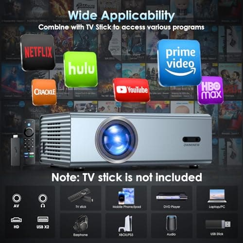 [Electric Focus] 4K Support Projector with WiFi6 and Bluetooth 5.3, Outdoor Projectors for Outside Video Use, OWNKNEW Gaming Movie Proyector, Auto Keystone Correction view 3