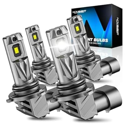NOVSIGHT HB3/9005 HB4/9006 Light Bulbs - 1:1 Mini Size 9005 9006 Fog Bulbs Combo, 600% Bright 6500K White Fanless LED Light Bulbs, Easy Install, Plug and Play, Pack of 4