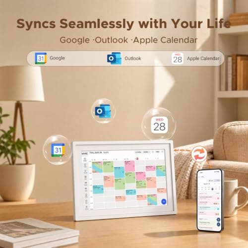 KEVZEZY 10.1-Inch Smart Digital Calendar, HD Touchscreen Family Planner | Smart Family Organizer No subscription, WiFi sync, color-coded routines, chore chart, AI import, meal planning, photo display view 3