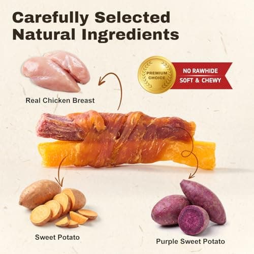 PETPHABET Chicken Wrapped Double Sweet Potato Dog Treats - Healthy Jerky Dog Chews, Rawhide Free Training Treats for Small, Medium, Large Dogs, Soft Snacks High Protein & Low Fat, Easy to Digest, 14oz view 2