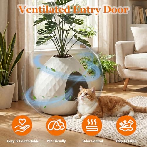 Hidden Cat Litter Box, Hidden Litter Box with Faux Plant & Pebbles, Easy to Assemble and Clean, Suitable for Living Room, Bedroom, Corner, Easy Clean, Indoor view 4