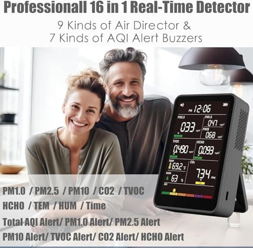 Professional Indoor Air Quality Monitor with AQI Alerts, Portable Real-Time Detector for Home, Car, Plants & Pet view 2