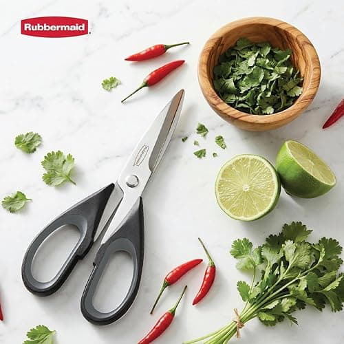 Rubbermaid Kitchen Scissors All Purpose Heavy Duty, Stainless Steel Kitchen Shears with Protective Sheath, Dishwasher Safe Kitchen Scissors for Food, Meat, Poultry & Herbs, Comfort Grip, Black view 2