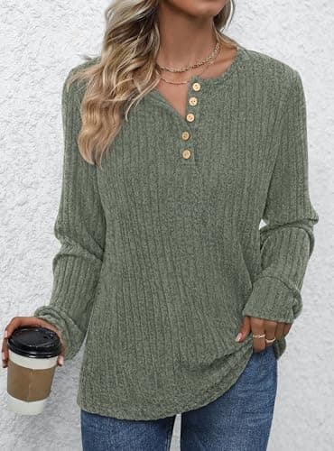 PRETTYGARDEN Women's Long Sleeve Henley Shirts 2026 Spring Casual Ribbed Tunic Tops Lightweight Sweaters Fashion Clothing view 3