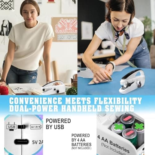 Hand Held Sewing Machines For Adults with 100 Basic Sewing Kit Accessories, Hand Held Sewing Machine for Hemming, Easy To Use USB Rechargeable Heavy Duty Hand Sewing Machines for Beginners, Women view 3