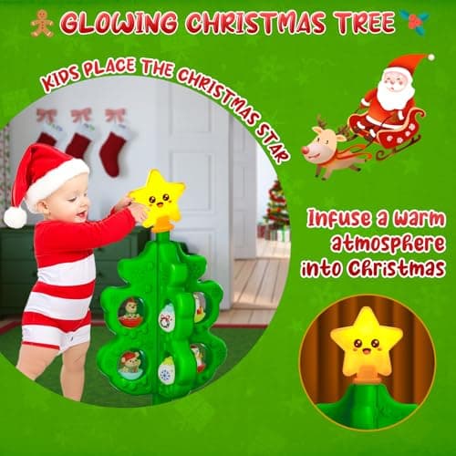 My First Christmas Tree for Kids, Light Up Star Musical Toy Toddler Christmas Tree Decoration Toy Set with Colorful Ornaments DIY Train&Track, Roly Poly Toys, Finger Puppets Xmas Gifts for Boys Girl view 6