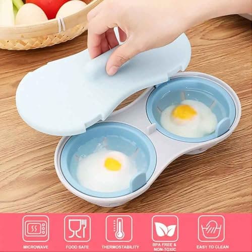 Egg Poacher Microwave Egg Cooker, 2 Cavity Edible Silicone Double Drain Poached Egg Cups, Microwave Egg Poacher Kitchen Cooking Gadgets view 3