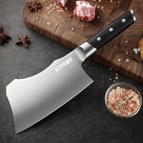 Kitory Meat Cleaver for bones and frozen meat - 7 inch German High Carbon Stainless Steel Kitchen Chopping Knife Blade, Ergonomic Wodden Handle with Enhanced Bolster - Gifts Box Included view 2