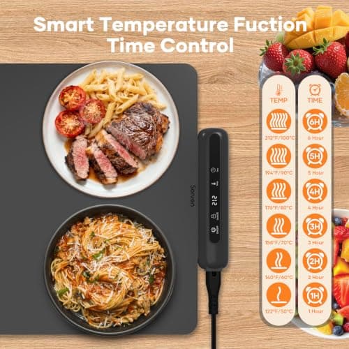 Warming Mat for Food Extra Large, Electric Food Warmer For Party, 33.5"x16" | 7 Levels temps, 6H timer, Easy-to-Clean Foldable Food Warming Mat for Parties, Buffets, Christmas House Warming Gift view 3
