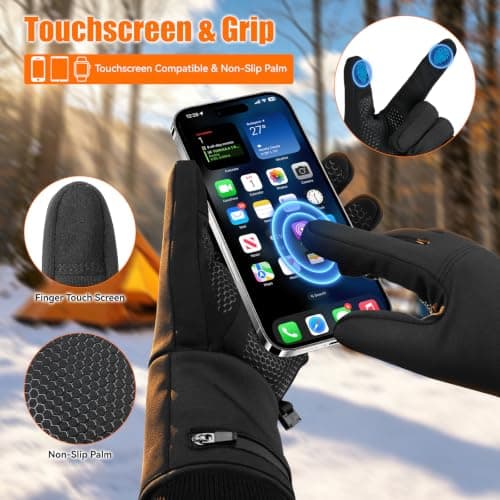 Thin Heated Gloves for Men Women Rechargeable,Electric Winter Work Gloves | Touchscreen Gloves for Cold Weather,Winter Gloves for Motorcycle Skiing Hunting Cycling Camping, waterproof and warm view 3