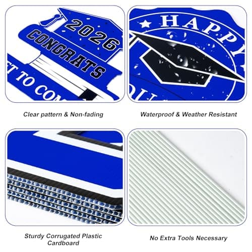 Graduation Decorations 12Pcs Waterproof Blue Graduation Yard Signs Class of 2026 Outdoor Congrats Grad Sign with Stakes for Garden Lawn Yard College High School Graduation Party Decorations view 3