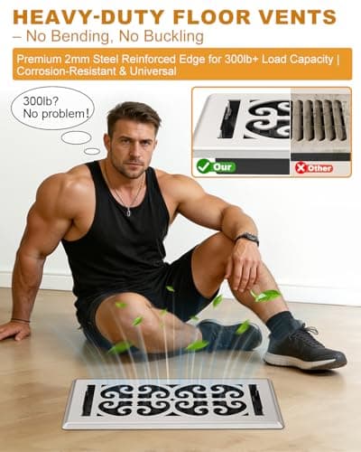 Floor Vent Covers 4x10 Inch – Heavy Duty Walkable Air Vent Cover for Home Floor & Wall - Decorative 2MM Thicker Metal Floor Register with Easy Adjust Airflow Switch - Satin Nickel HVAC Vents - 5 Pack view 4