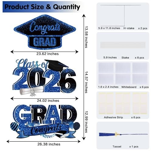 Vivantia Graduation Yard Signs Class of 2026, 3-Pack Blue Congrats Grad Yard Sign with Metal Stakes and Whiteboards for Graduation Party Decorations Outdoor Party Supplies view 2