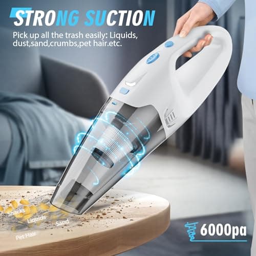 FUOAYOC Handheld Vacuum Cordless, 6KPA Strong Suction & 25 Mins Runtime, 1.6lbs Lightweight Hand Vacuum Cordless Rechargeable with HEPA Filter/LED Light/Multi-Accessories,for Home/Car/Office Cleaning view 6