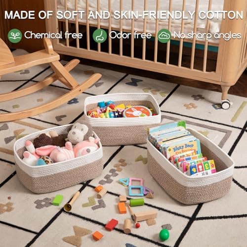 OIASKET Storage Baskets for Organizing 3 Pack, Woven Baskets for Shelves, | Closet Organizer Bins with Handle, Empty Gift Basket, Toy Storage for Toys, Blankets, Towels, Clothes, Books, 15"x11.42"x6.7" view 3