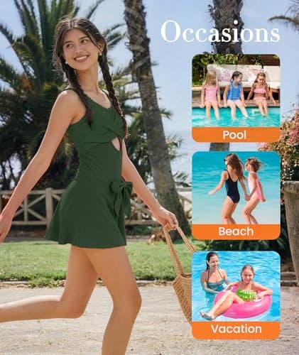 MFAVIP Girls One Piece Swimsuit Padded with Ruffle Skirt Girls Bathing Suit Adjustable Straps Teen Swimwear 9-16 view 6