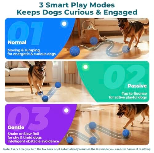 Interactive Dog Ball, Auto Rolling Smart Dog Toy for Aggressive Chewers, Bouncy Throwable Dog Enrichment Toy with 3 Rolling Modes, Type-C Rechargeable, IP54 Washable for Small Medium Large Dogs view 6