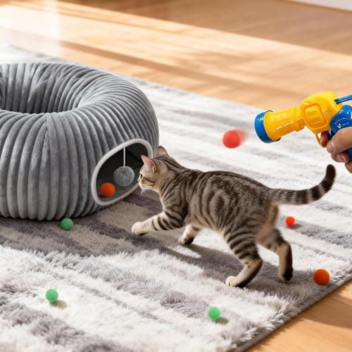 Catails Cat Tunnel Bed with 31 Pcs Interactive Cat Toys, Automatic Cat Toys for Indoor Cats Kittens, Cat Tube with Moving Ball, Grey view 5