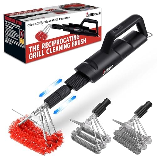 Electric Grill Brush – Long Handle, Innovative Reciprocating Motor Grill Cleaner (600/720 Strokes/min), Powerful Cleaning, 3 Interchangeable Brush Heads, Ideal BBQ Gift for Dads & Grill Lovers view 1