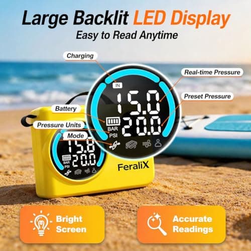 Electric Paddle Board Pump 20 PSI,Rechargeable SUP Air Compressor with Auto Shut-Off,Dual Stage Inflation & Deflation for Paddleboards,Kayaks,Boats and Other Inflatables view 5