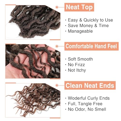 Forevery Goddess Locs Crochet Hair 16 Inch PreLooped Crochet Hair for Black Women 6 Packs Brown Crochet Faux Locs with Curly Ends for Full Head view 4