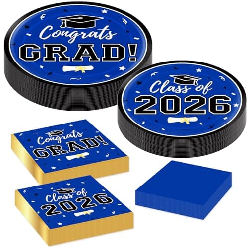 Labrostar Graduation Party Plates and Napkins 2026 Graduation Party Supplies Blue Disposable Paper Plates Luncheon Napkins Cocktail Napkins for Graduation Party Decorations Serve 50 view 6