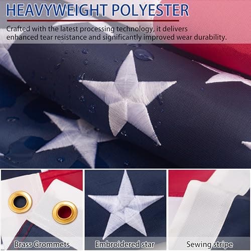 American flag 1x1.5 FT for Outside, Heavy Duty Polyester USA Flag Outdoor with Embroidered Stars, Sewn Stripes, US Flag with Brass Grommets for Indoor, Outdoor, All Weather view 2
