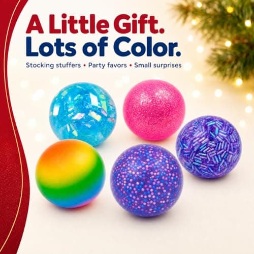 Squeeze Squishy Balls Set, 5Pack Colorful Sensory Fidget Toys Bulk | For Adults, Assorted Colorful Balls with Rainbow and Shimmer Designs for Desk Breaks, Party Favors and Stocking Stuffers view 6