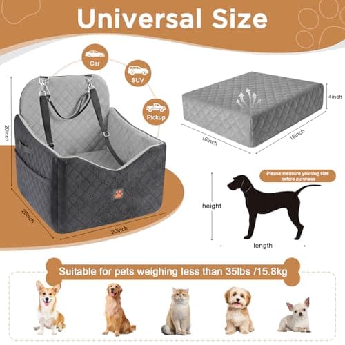 Dog Car Seats for Small/Medium Dogs, Puppy Car Seat with Side Opening, Thick Cushion, Detachable Washable Dog Carseat with Storage Pockets for Dogs Up to 35lbs (Grey) view 4