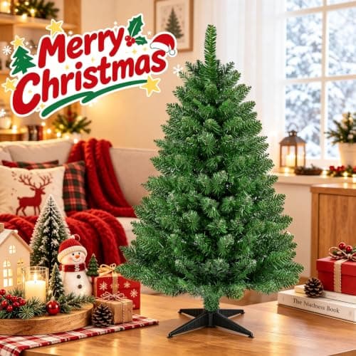 3FT Artificial Small Christmas Tree, Premium PVC Tips, Easy Assembly Metal Hinges & Foldable Base, Mini Christmas Tree for Tabletop, Home, Office, Indoor and Outdoor Decor, Christmas Decoration view 3