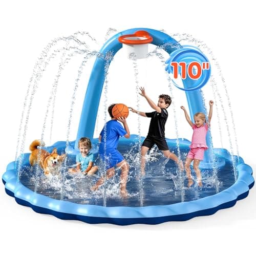 Instraella Splash Pad for Kids and Dog, 110" 2-in-1 Large Sprinkler Mat with Basketball Hoop and Arch for Kids Outdoor Play, Shoot Game for Backyard, Inflatable Water Toys More Fun for Boys and Girls — image 1