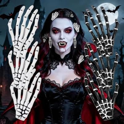 Halloween Hair Clips Skeleton Hands Bone 6Pcs White and Black, Punk Rock Horror Alligator Barrettes Hair Clip for Women Girls Hair Accessories(Hairpin, 6 Pcs)