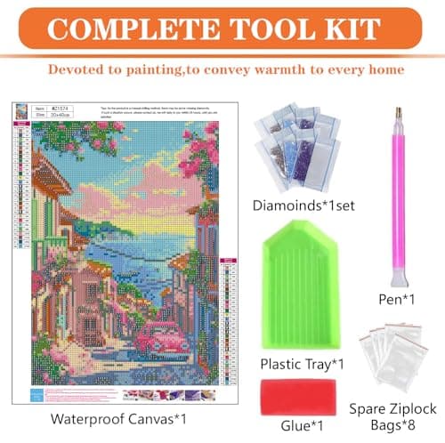 igoodom Diamond Art Kits for Adults, Beach City Diamond Painting Kit, Full Drill Round Diamond Art Kits, DIY Gem Art and Crafts for Home Wall Decor Gift 12x16inch view 6