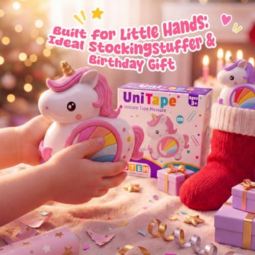 Unicorn Tape Measure Kids 8ft STEM Retractable Toy Stocking Stuffer Ages 3+ | Colorful rainbow design,easy-grip handle, smooth retraction,learn numbers & measurement,perfect ages 3-6,great Christmas gift view 5