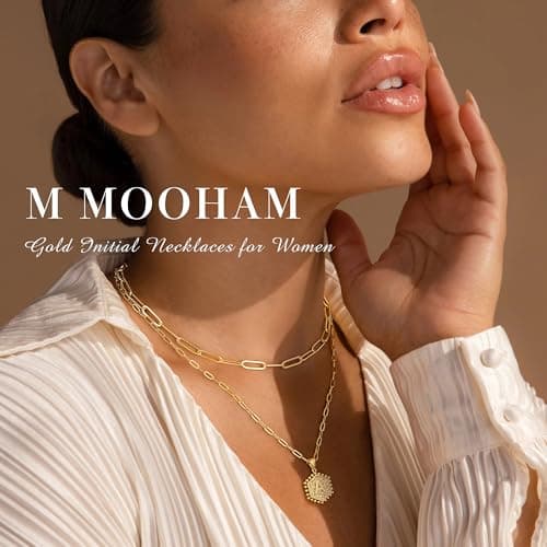 M MOOHAM Mothers Day Gifts, 14K-Gold-Plated Initial Necklaces for Women Cute Hexagon Letter Initial Necklace Layered Necklaces for Women Teen Girl Gifts view 3