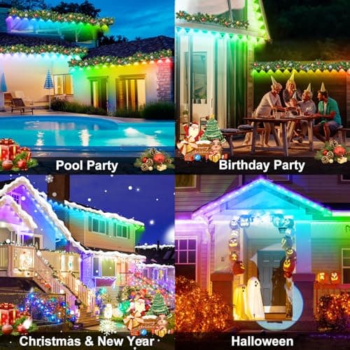 MUCCCUTE Permanent Outdoor Lights for Easter100ft RGB + IC Eaves Lights with App & Remote Control, Outdoor String LED IP67 Waterproof for Holidays New Year July 4th Roof Eaves House Garden Decor view 5