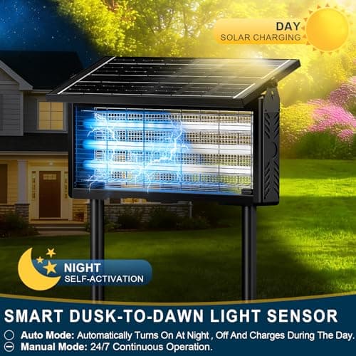 18W Solar & USB-C Bug Zapper Outdoor,9600mAh Mosquito Zapper with 365-395nm UV Light, Dusk to Dawn Sensor, IPX5 Waterproof, Fly Trap for Patio Garden Backyard Deck Camping view 3