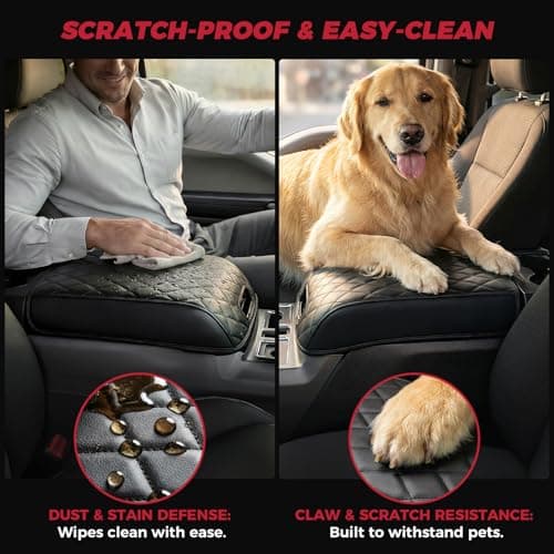 FREESOO Center Console Armrest Cover for Ford F150 2015-2020, Compatible with 2017-2022 F250 F350 F450 F550, 2018-2024 Expedition, PU Leather Cushion Thick Pad, Black (Bucket Seat Only) view 4