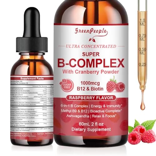 GREENPEOPLE Vitamin Methylated B Complex | Methyl B12 + L-Methyl Folate | Support Energy Metabolic, Immunity & Cognitive | 6 Super B Complex w/Mg, Ashwagandha & L‑Theanine for Women -Vegan, 2fl 2 Pack — image 1
