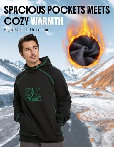 SKPRO Men's Hoodie Black Oversized Sweatshirts, Fleece Lined Hoodies Pullover, Loose Fit Work Hooded with Zip Pockets view 7