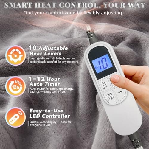 Wearable Electric Heated Blanket with Foot Pocket & Sleeves, 50"x70", Grey view 4