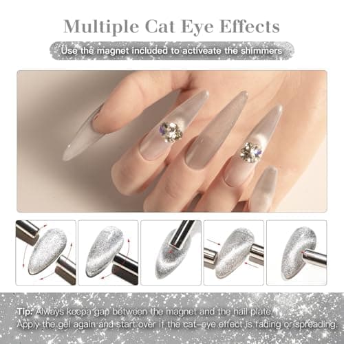 SAGEBIO Cat Eye Gel Nail Polish with Magnet Stick, 15ml Magnetic Gel, Create Stunning Cat Eye Effects for DIY Manicures, Long-Lasting, Salon-Quality Finish, Moonlit Hold view 6